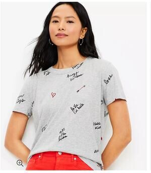 LOFT Love Note Surf Short Sleeve Tee TShirt Large NEW NWT French Paris Hearts